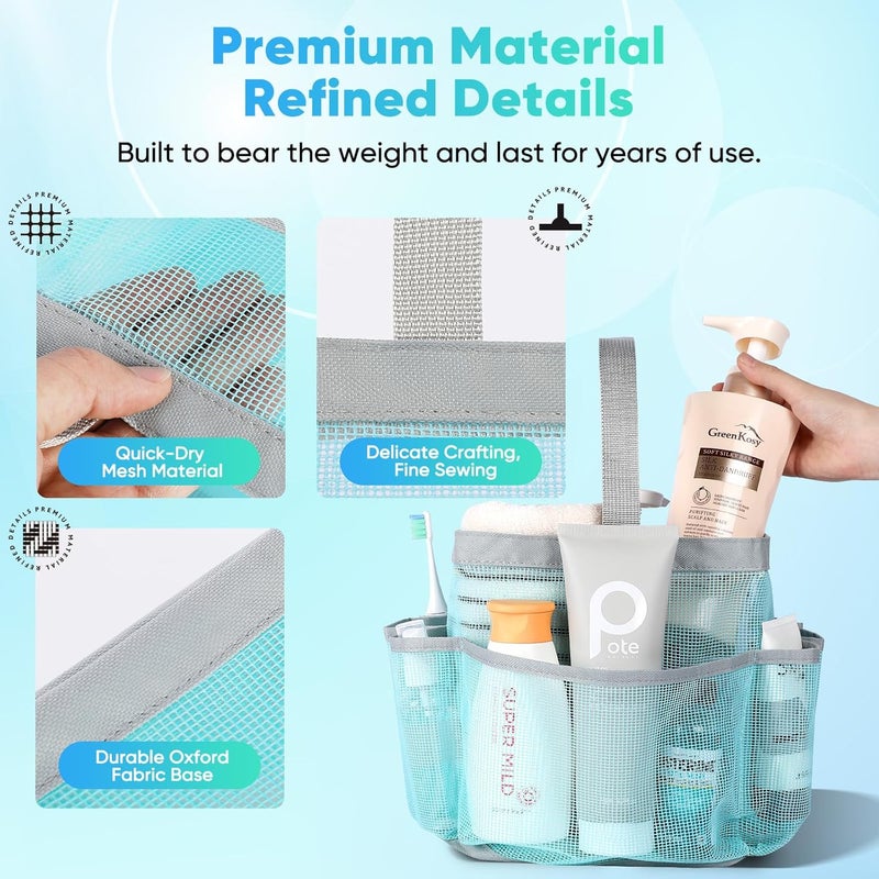 EUDELE 2 Pack Mesh Shower Caddy Portable for College Dorm Room Essentials, Shower Caddy Dorm with 8-Pocket Large Capacity,Shower Bag for Beach,Swimming,Gym - Image 3